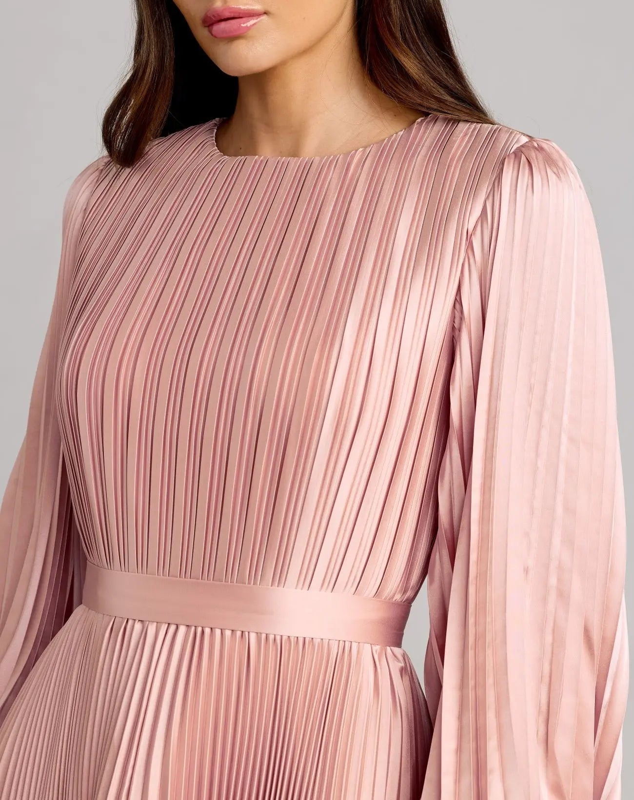 Blush Long Sleeve Pleated Charmeuse Handkerchief Dress