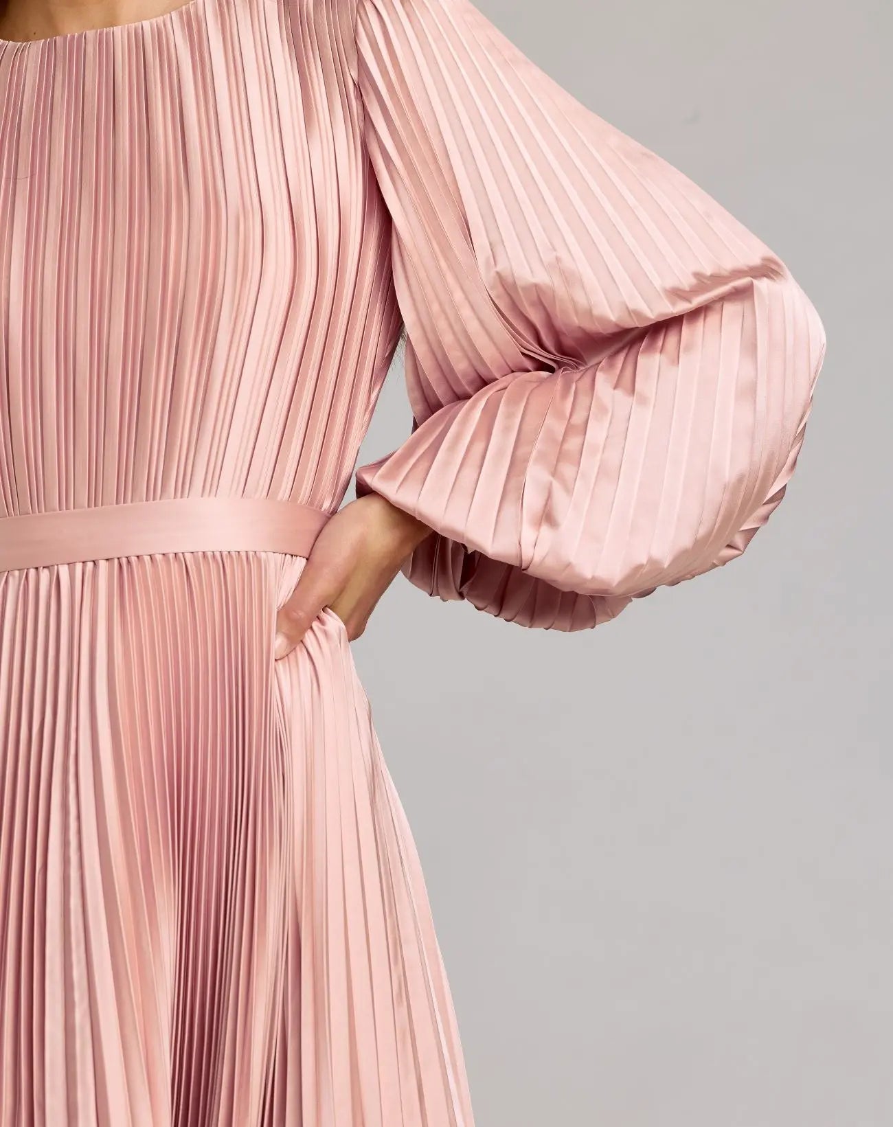 Blush Long Sleeve Pleated Charmeuse Handkerchief Dress