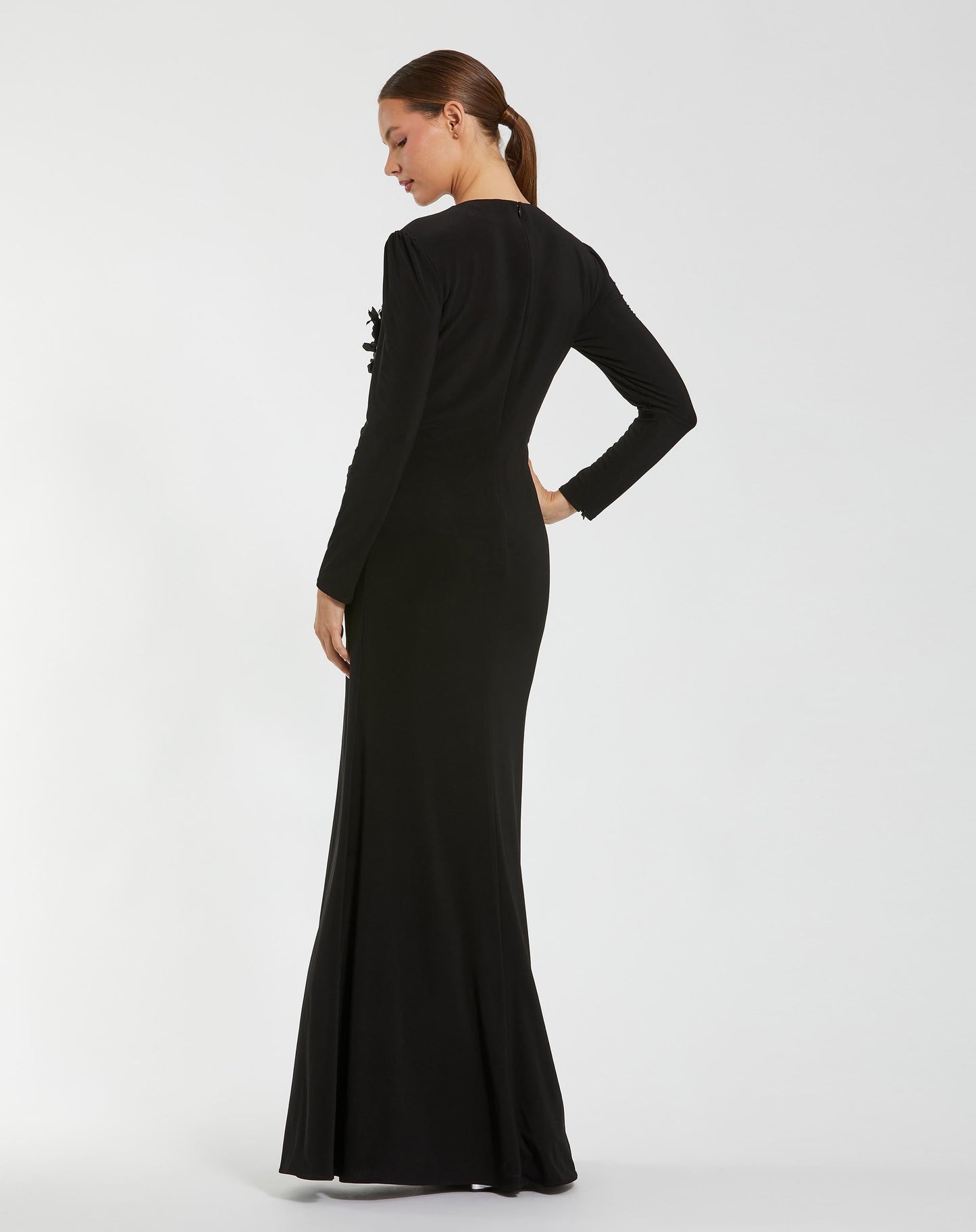 Black High Neck Beaded Jersey Evening Gown