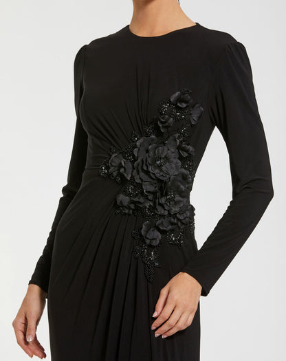 Black High Neck Beaded Jersey Evening Gown