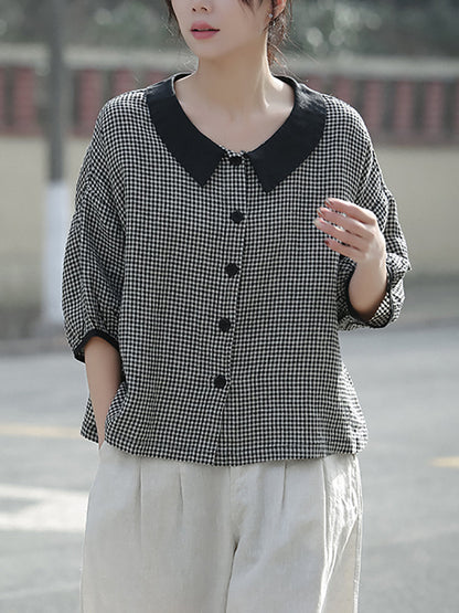 å¥³å£«æ¥å­£ç¿»é æ ¼ç´ 100% äºéº»è¥¯è¡«