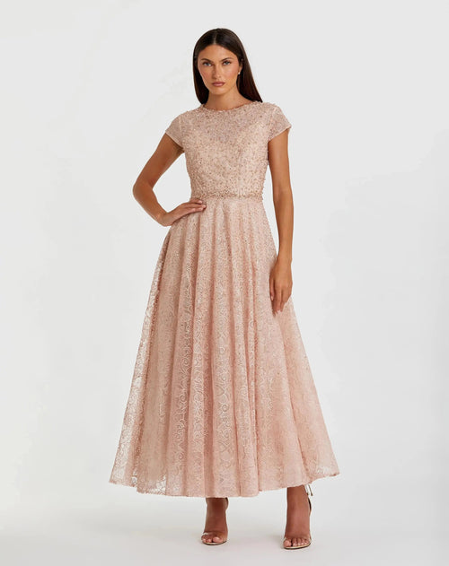 Embellished Cap Sleeve A Line Dress