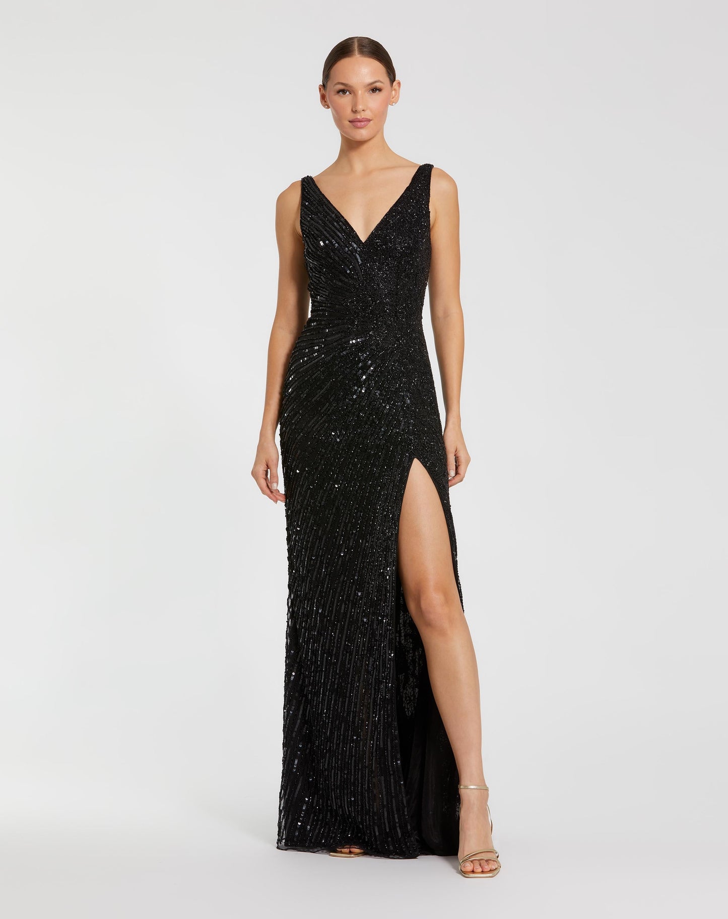 Black Beaded Floral Sleeveless Gown