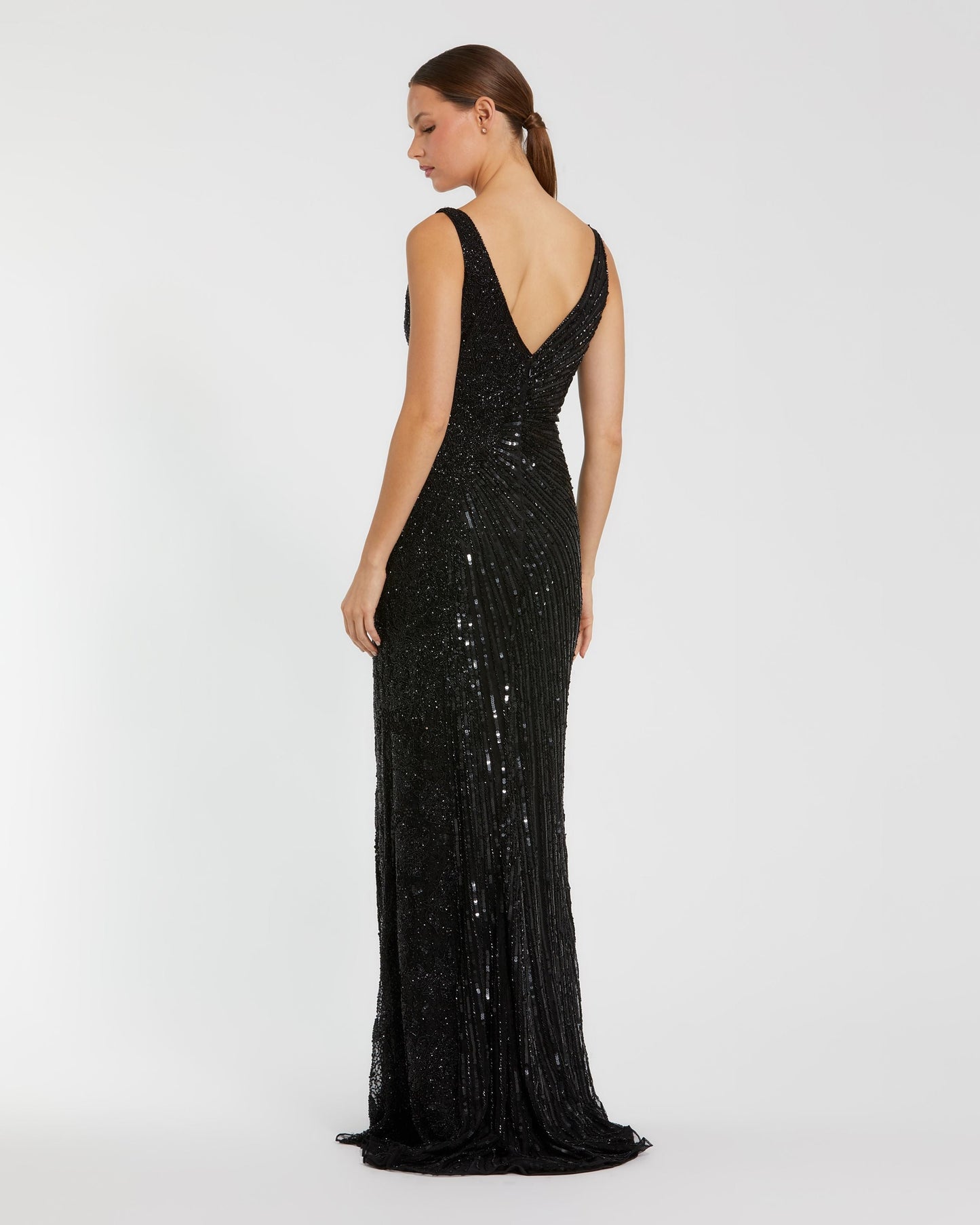 Black Beaded Floral Sleeveless Gown