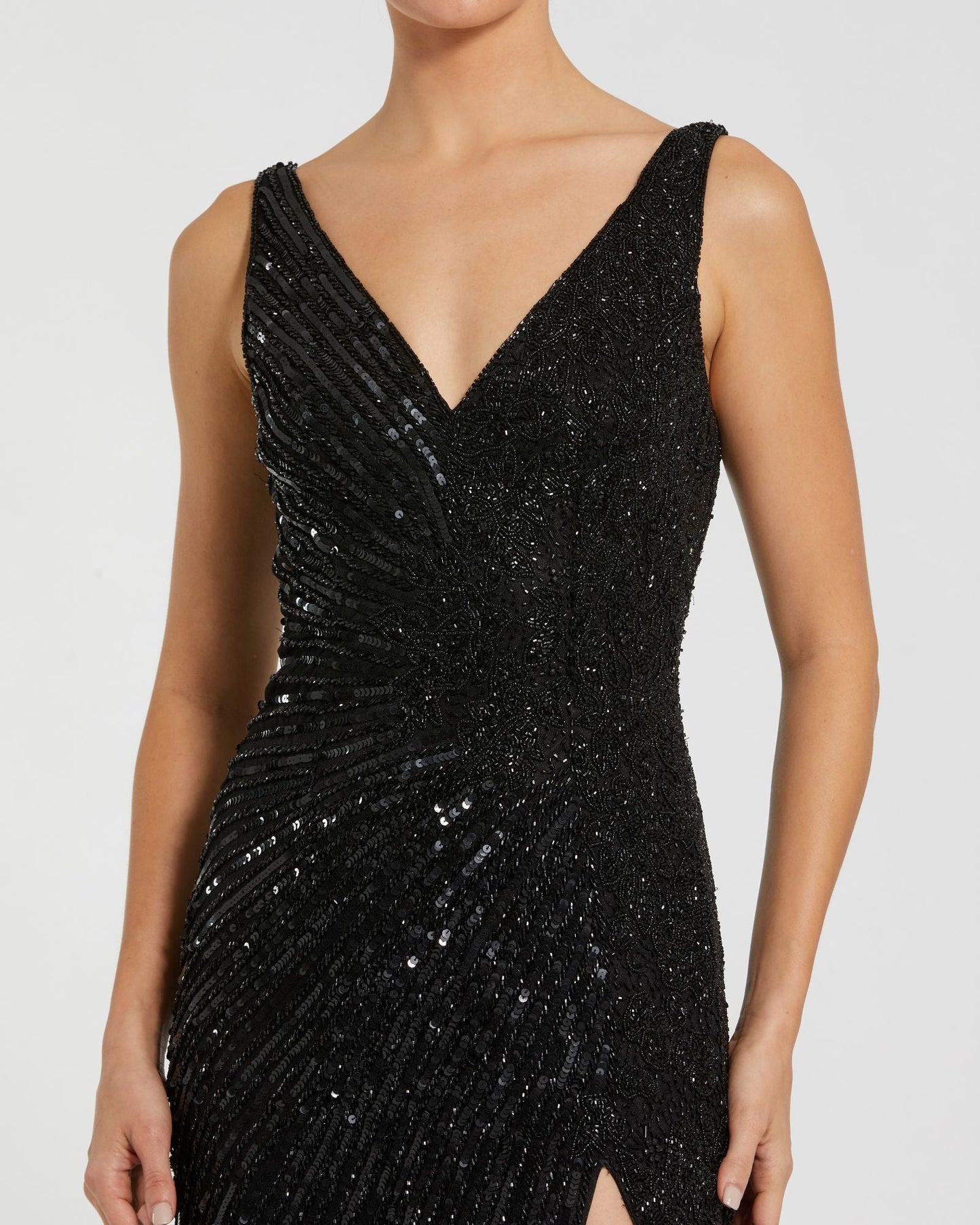 Black Beaded Floral Sleeveless Gown