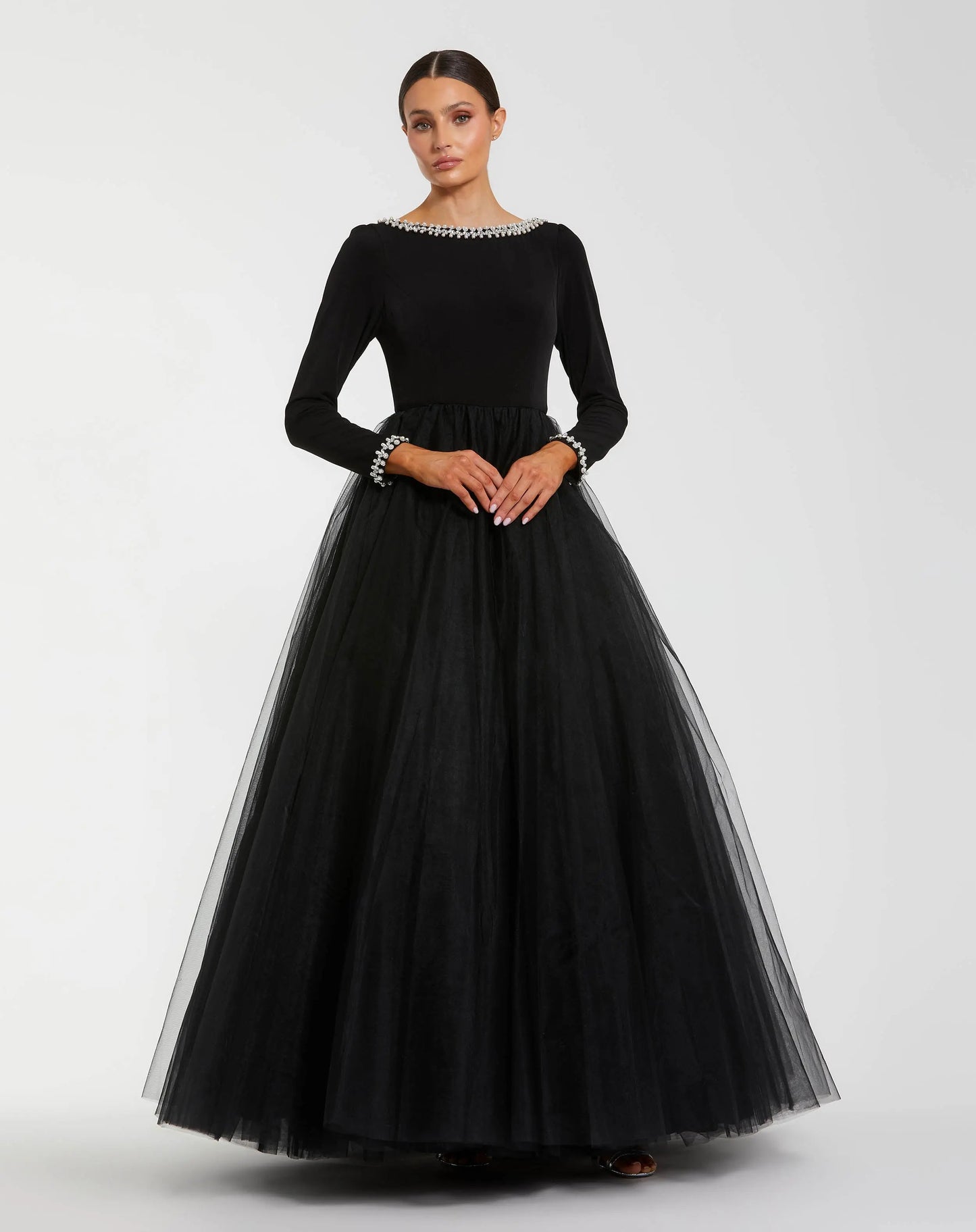 Black Long Sleeve Tulle Ball Gown