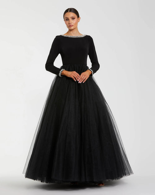 Black Long Sleeve Tulle Ball Gown
