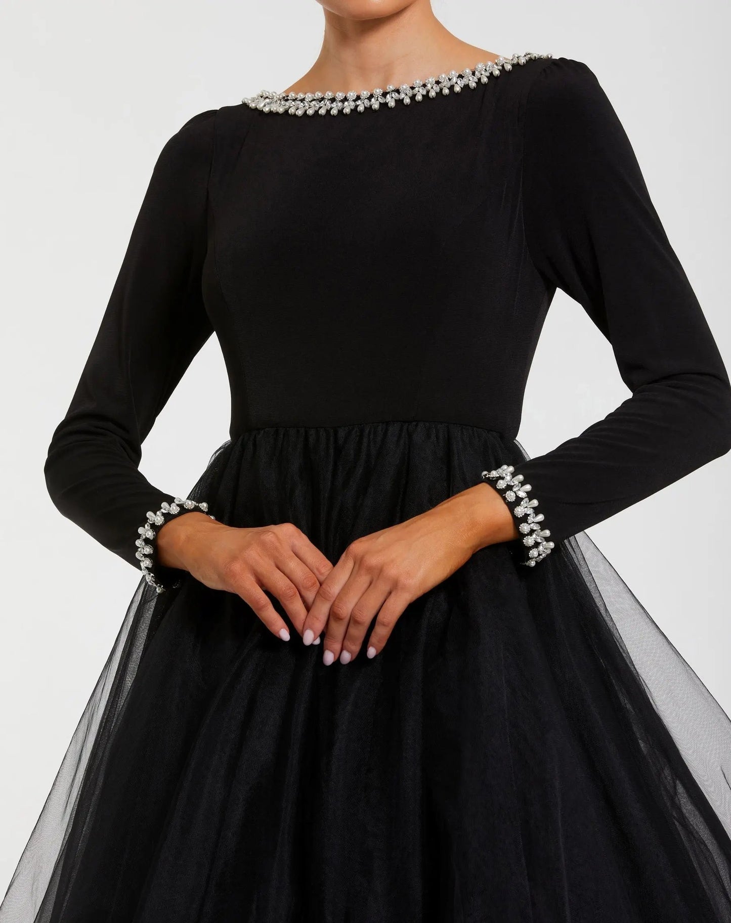 Black Long Sleeve Tulle Ball Gown