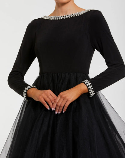 Black Long Sleeve Tulle Ball Gown