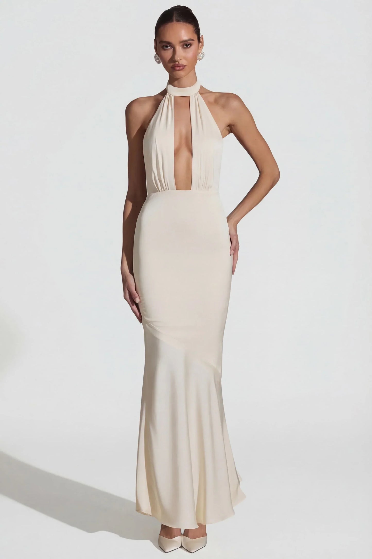 Backless Halterneck Fishtail Gown in Ivory