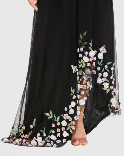 Black One Shoulder Embellished Trapeze Gown