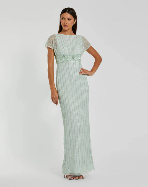 Beaded Blouson Column Gown