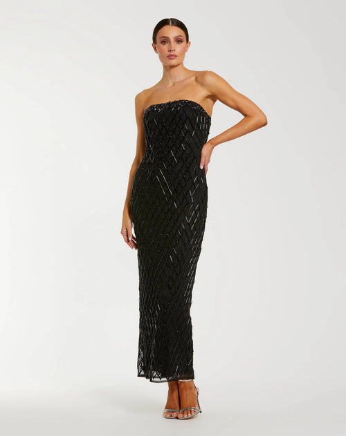 Black Strapless Embellished Column Dress