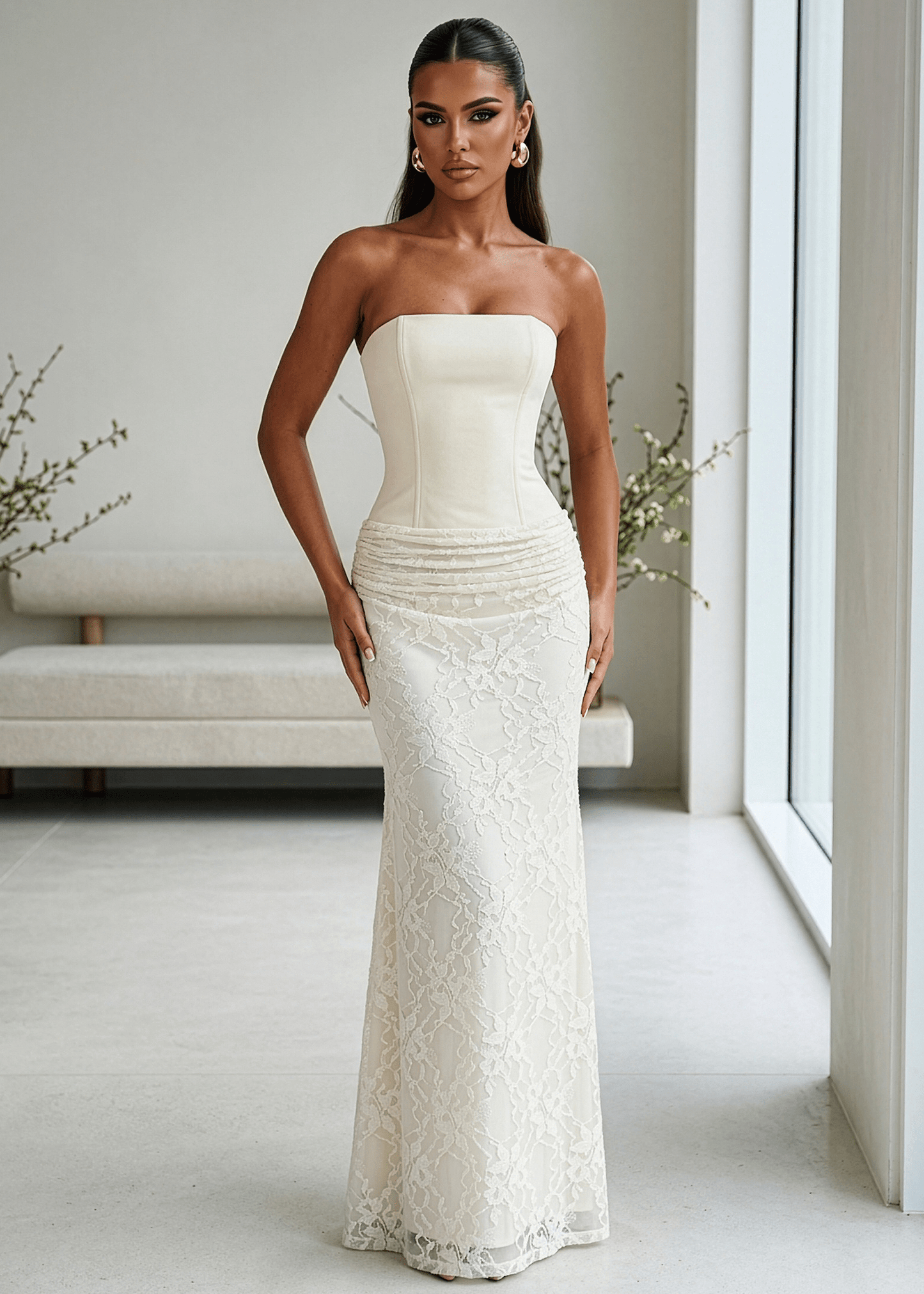 Delicate Desire Corset Lace Maxi Dress - Ivory