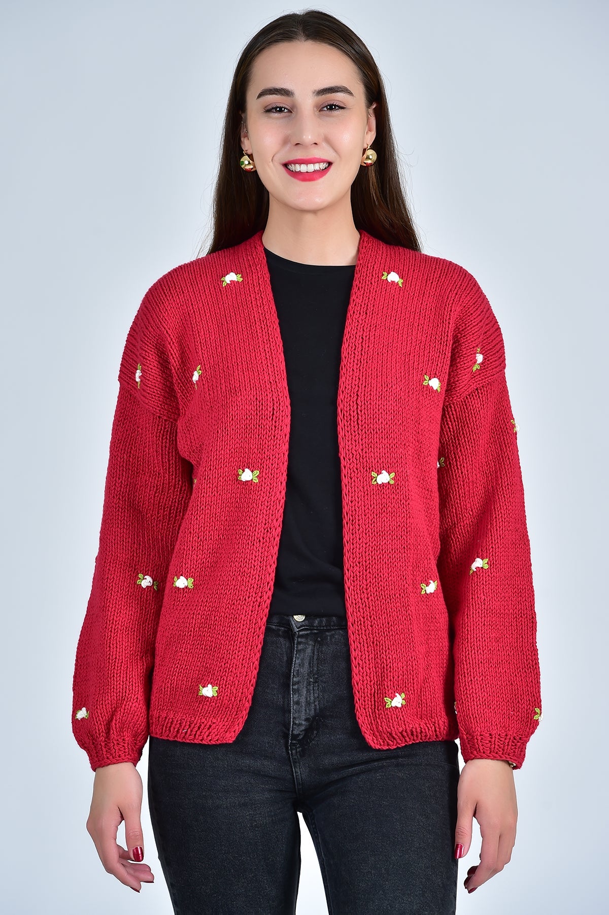 WINTER BLOOM WHITE ROSE Cotton Cardigan