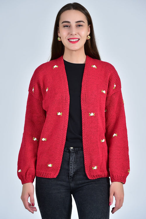 WINTER BLOOM WHITE ROSE Cotton Cardigan