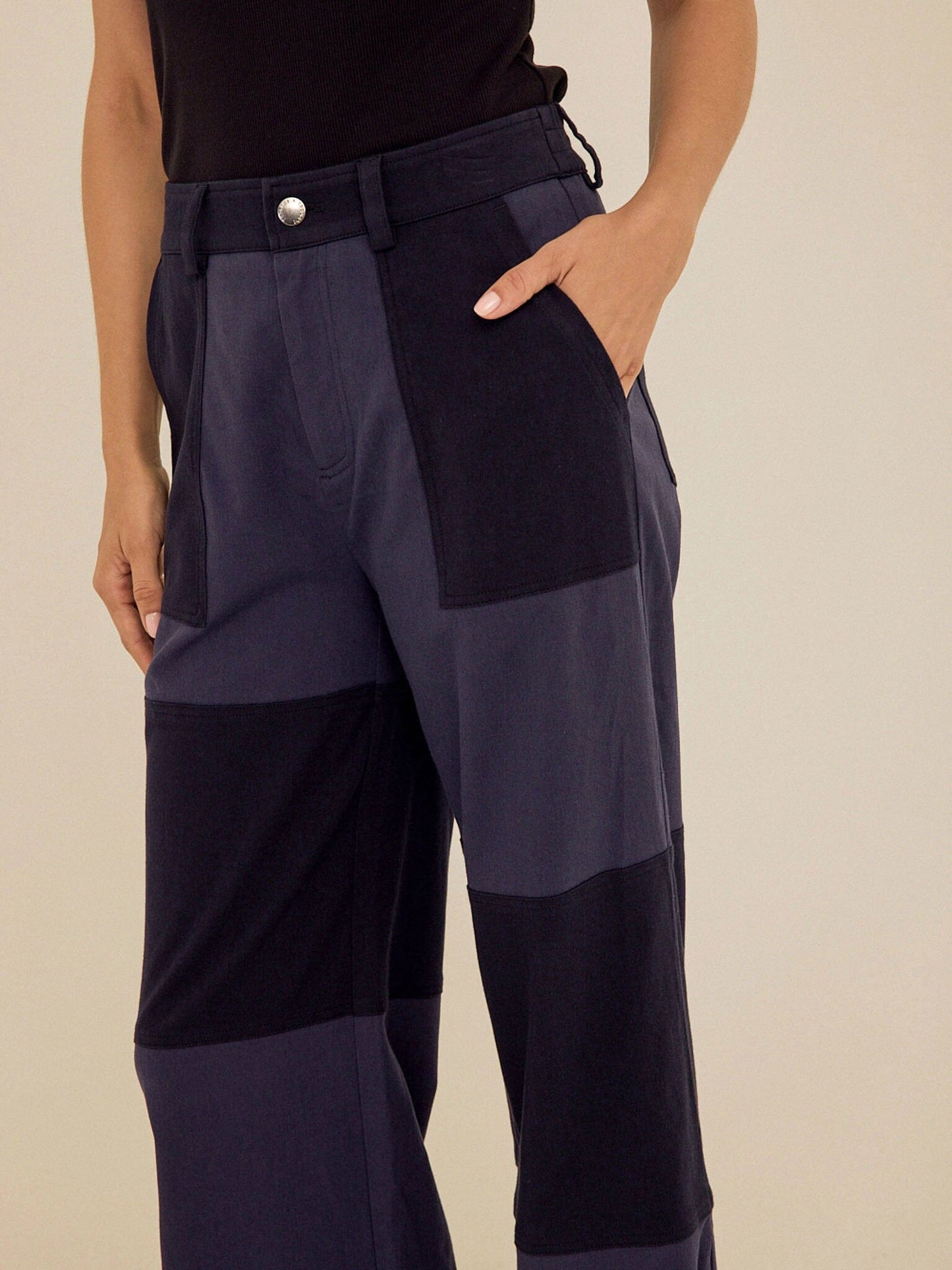 Pamela Patchwork Stretch Twill Wide Leg Pant